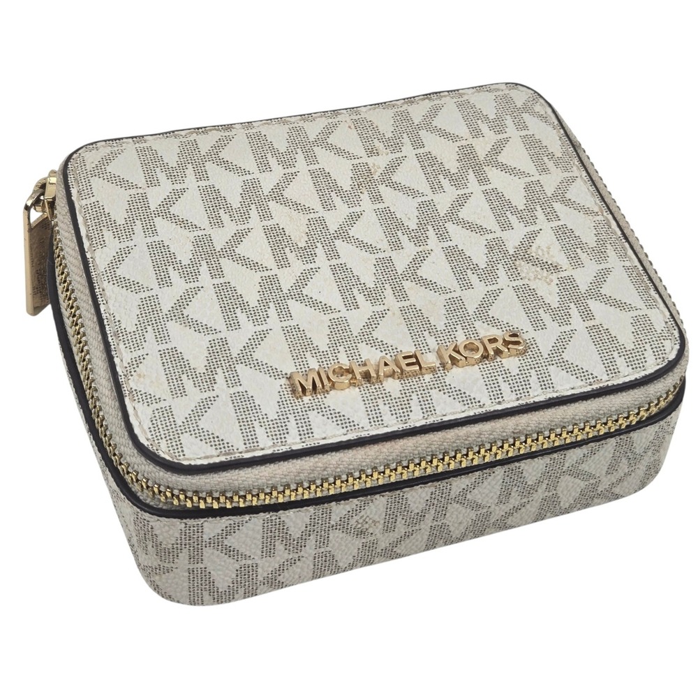 Michael Kors Signature Logo Travel Jewelry Case Organizer Vanilla Gold Authentic